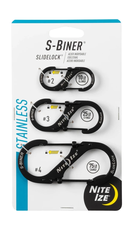 Súprava obojstranných karabín Nite Ize S-Biner Slidelock Assorted #2 #3 #4 čierne