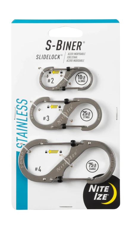 Súprava obojstranných karabín Nite Ize S-Biner Slidelock Assorted #2 #3 #4 nerezové